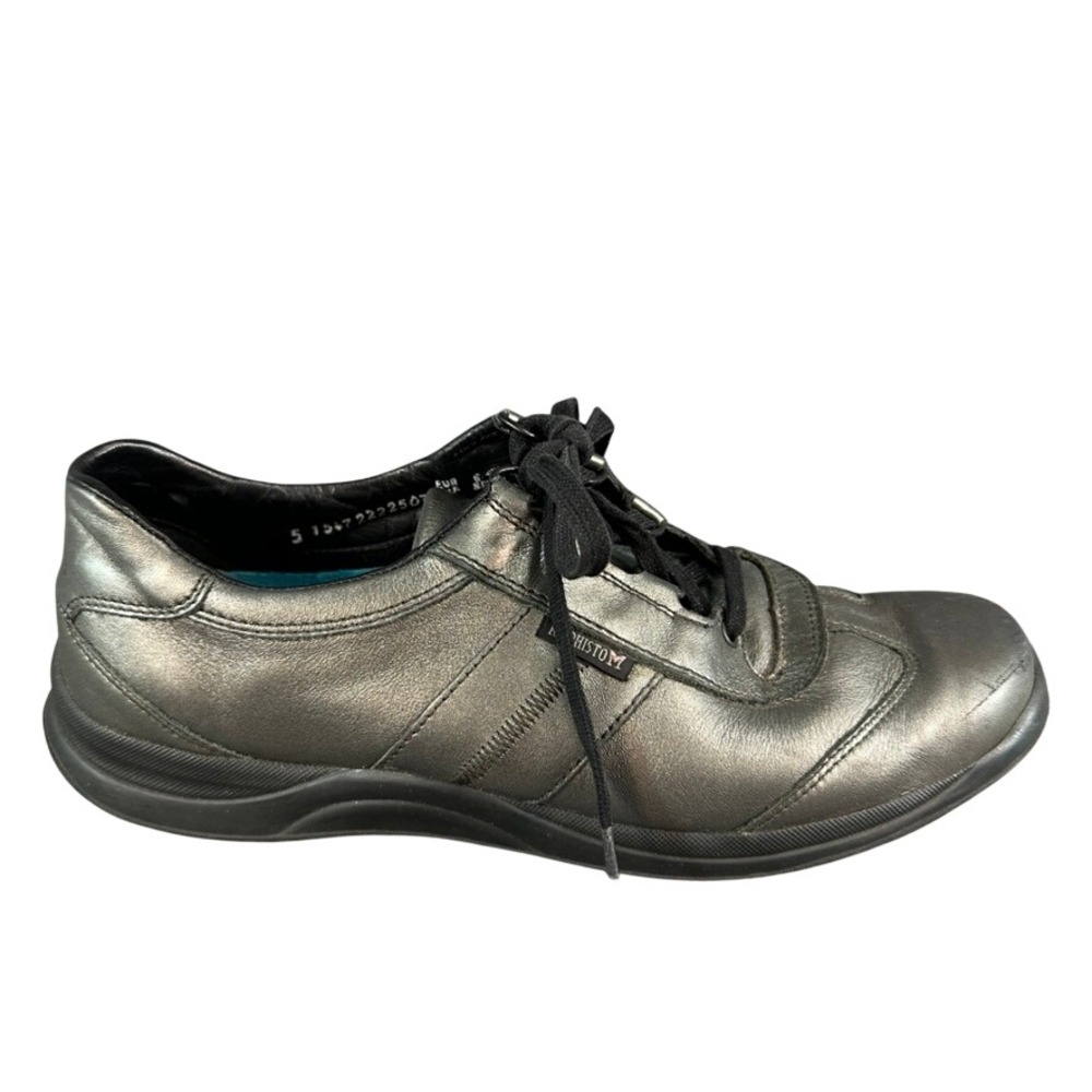 Mephisto Womens Metallic Pewter Leather Lace Up Walking Shoes Sneakers Size 8.5